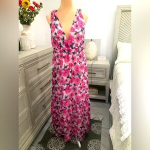 Charlotte Russe Pink and Black Floral Maxi Dress